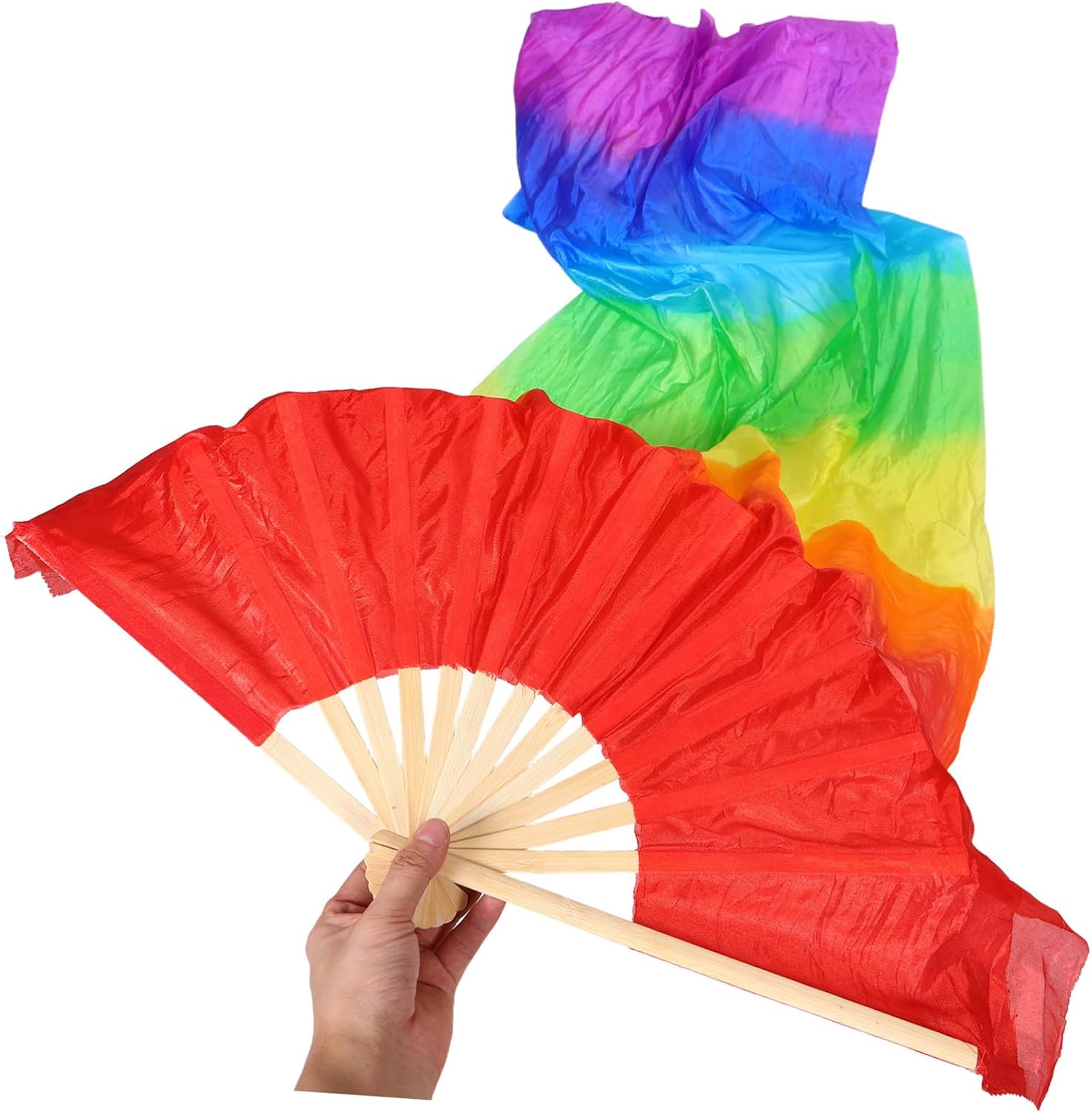 VALICLUD Long Silk Belly Dance Fan Frame, 1.8m Gradient Shade Veil, Professional Chinese Dance Fan for Stage Performance and Fitness