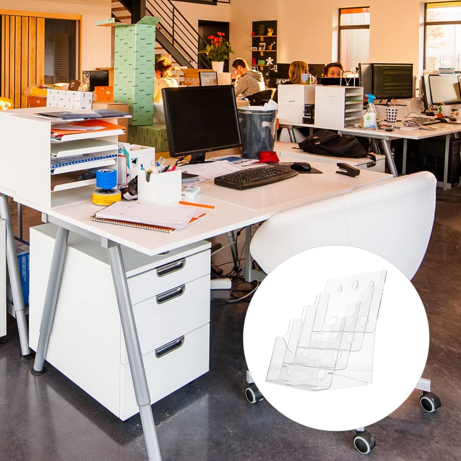 Mipcase Acrylic Multi-Tier Literature Holder 4-Tier Clear Document Organizer Display Stand for Office and Home Desk Magazine Brochure Rack