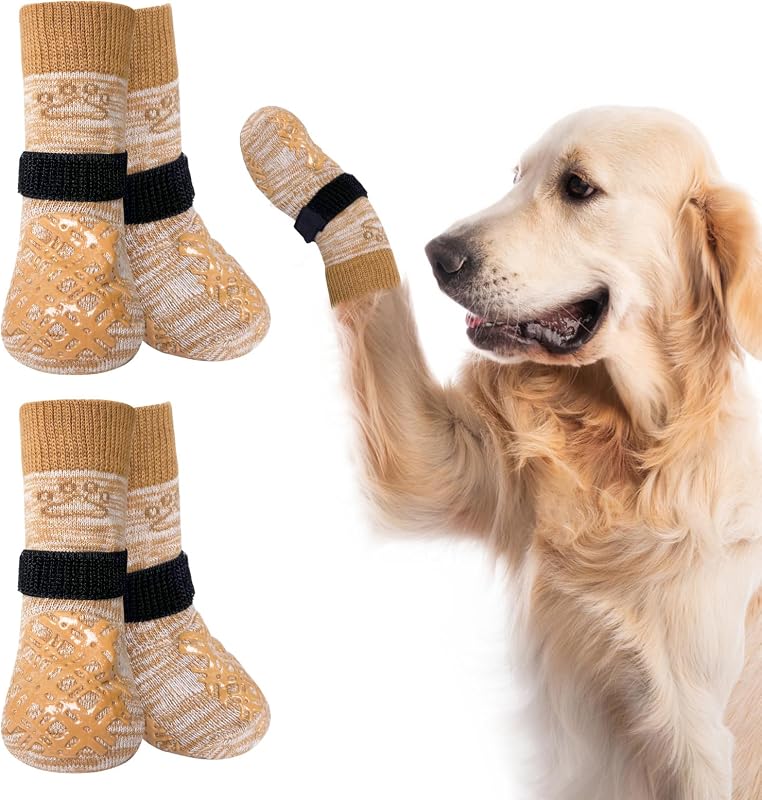 Botas Meias Antiderrapantes para Cães BEAUTYZOO com Tiras Ajustáveis – Pacote com 4