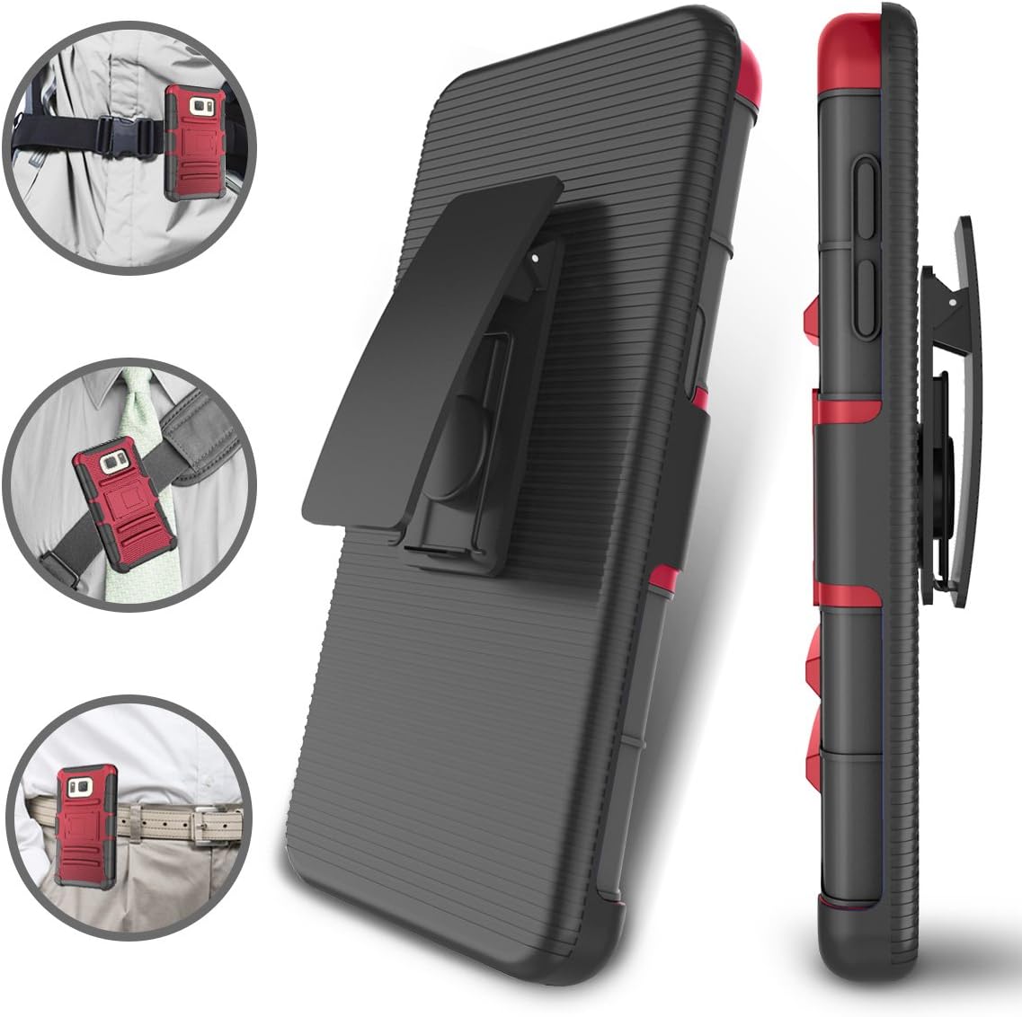 Galaxy S7 Case,TILL [Knight Armor] Heavy Duty Full-Body Rugged Holster Resilient Armor Case [Belt Swivel Clip][Kickstand] Combo Cover Shell for Samsung Galaxy S7 S VII G930 GS7 All Carriers [Red]