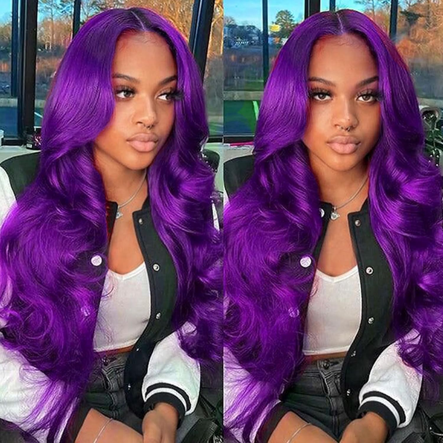Purple Glueless Wigs Human Hair Pre Plucked Pre Cut With Baby Hair 200% Density Purple 5x5 Body Wave Lace Front Wigs Human Hair for Women HD Transparent Lace Frontal Violet Colored Wigs 20 Inch