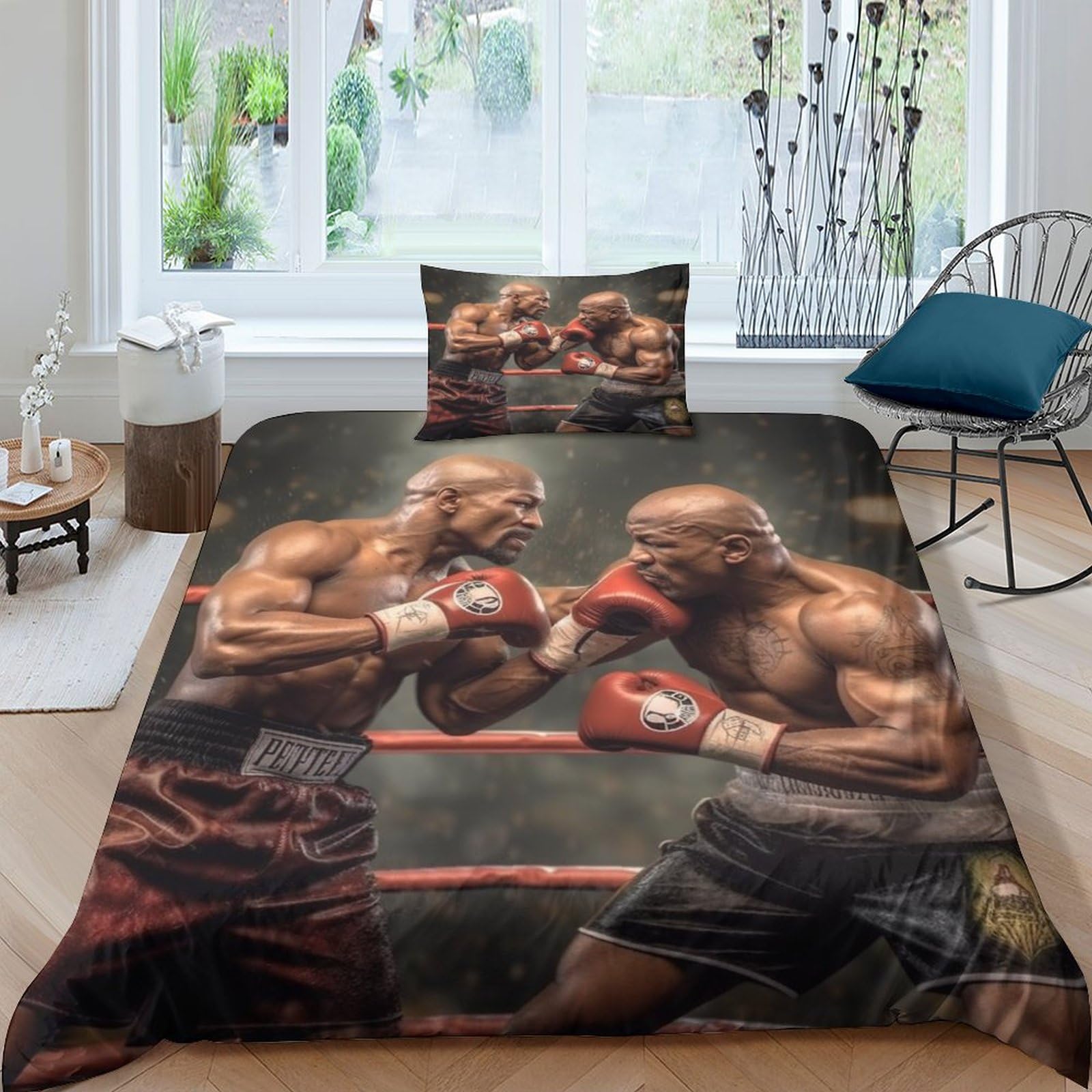 OPSREY Boxing Champion Warmth to Sleep Duvet Cover Set Hidden Zipper Fight Quilt Cover Set with Pillowcases Bedding Set Soft Microfiber Comforter Cover Various Sizes Single（135x200cm）