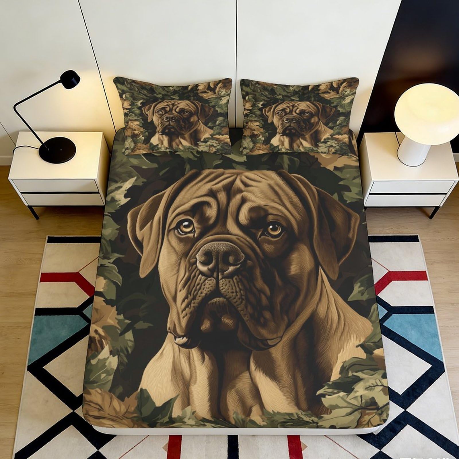 3D Printed Brown Dog Leaves Fitted Sheet Microfiber Anti-Slip Bed Cover for Bedroom Dorm Mattress Protection 200x200x25cm