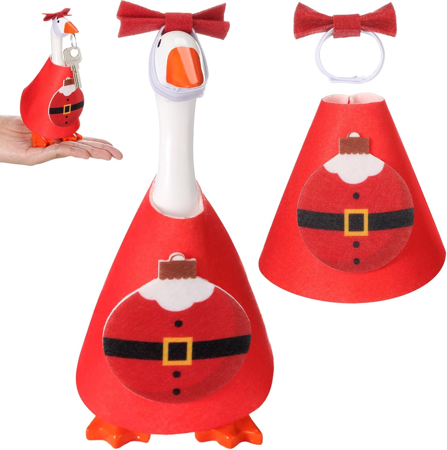 Shinylin 1 Set Christmas Mini Desk Goose Outfit Xmas Gift 7'' Mini Goose Costume Hat and Xmas Clothes Winter Table Key Holder Decor for Magnetic Duck Statue Desk Key Holder (Red)