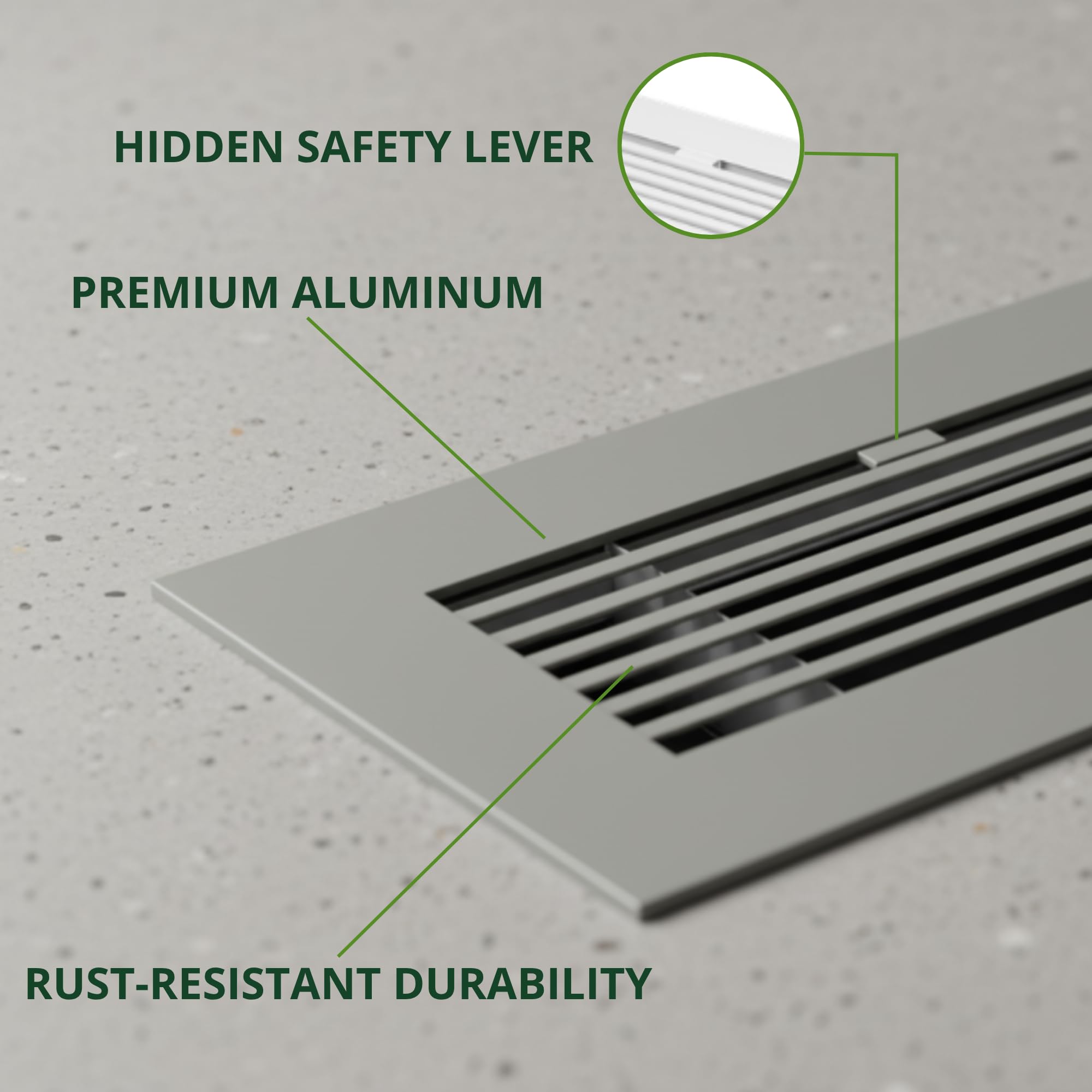 Modernes Aluminium-Bodenregister 10 x 25 cm (Kanalöffnung) – mattgraue Bodenlüftungsabdeckungen mit verstellbarem Dämpfer, leise HVAC-Bodenbelüftungen, rostbeständige Lüftungsabdeckungen