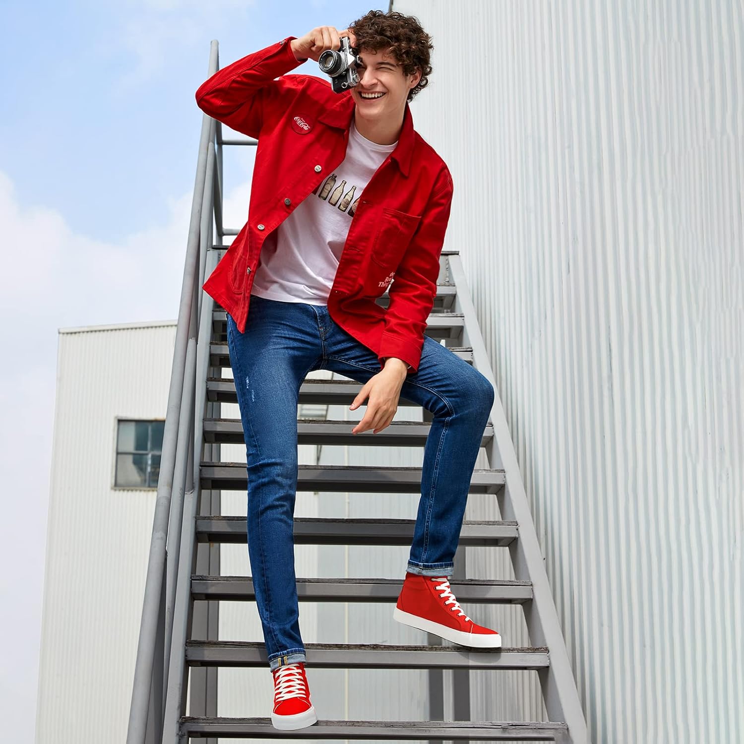 Men's White Canvas High Top Sneakers - Classic Lace-Up Walking Shoes, Light-Weight Soft Casual Tennis Shoes - Image 5