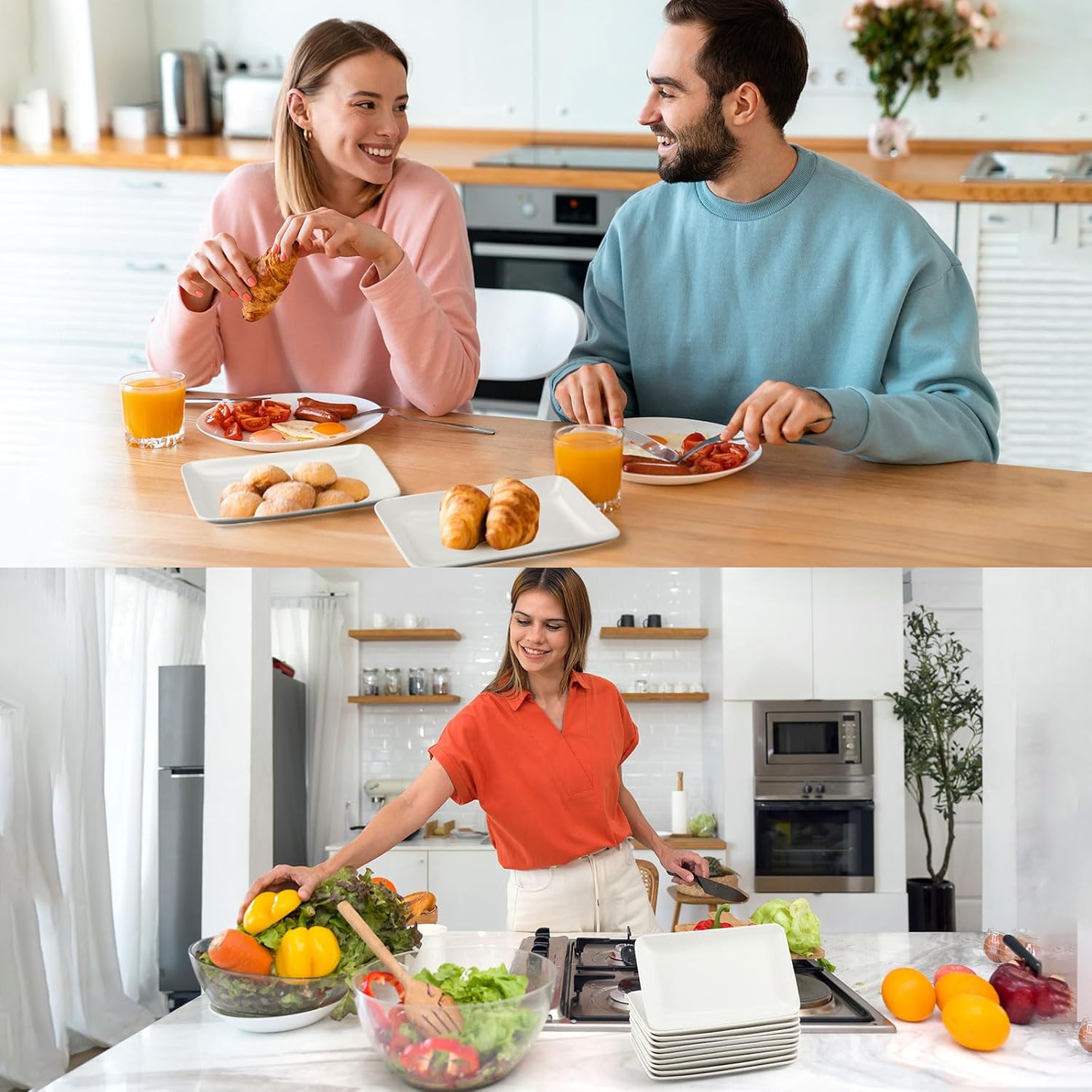 Irenare 20 Pcs 8 Inch Rectangular Salad Plates White Rectangular Porcelain Dessert Plates Appetizer Serving Tray Porcelain Platters for Fruit Sushi Dinner Parties, Microwave, Oven Safe - Image 5