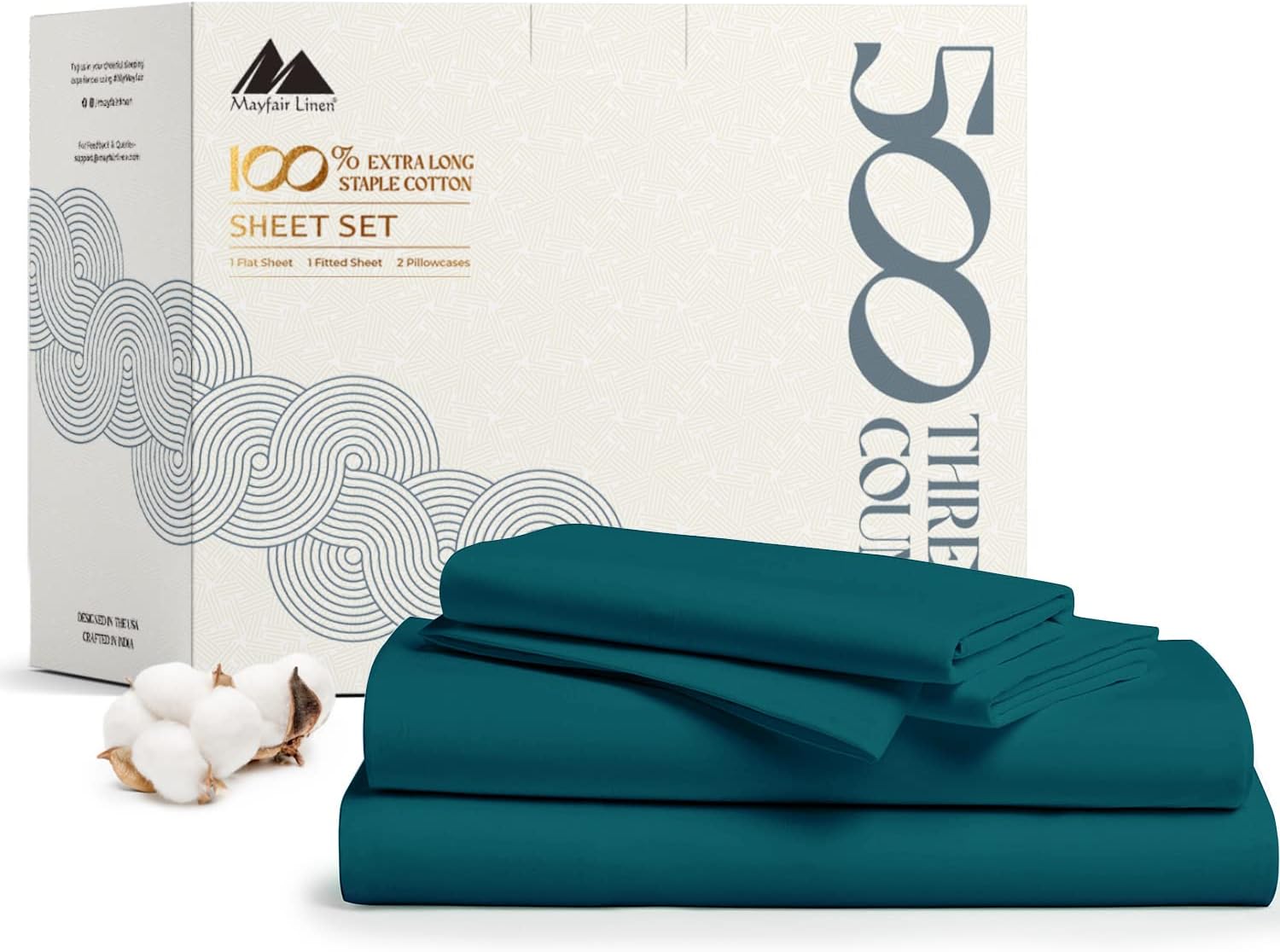 500 Thread Count 100 Cotton Sheet Queen Size Sheets Set, 4
