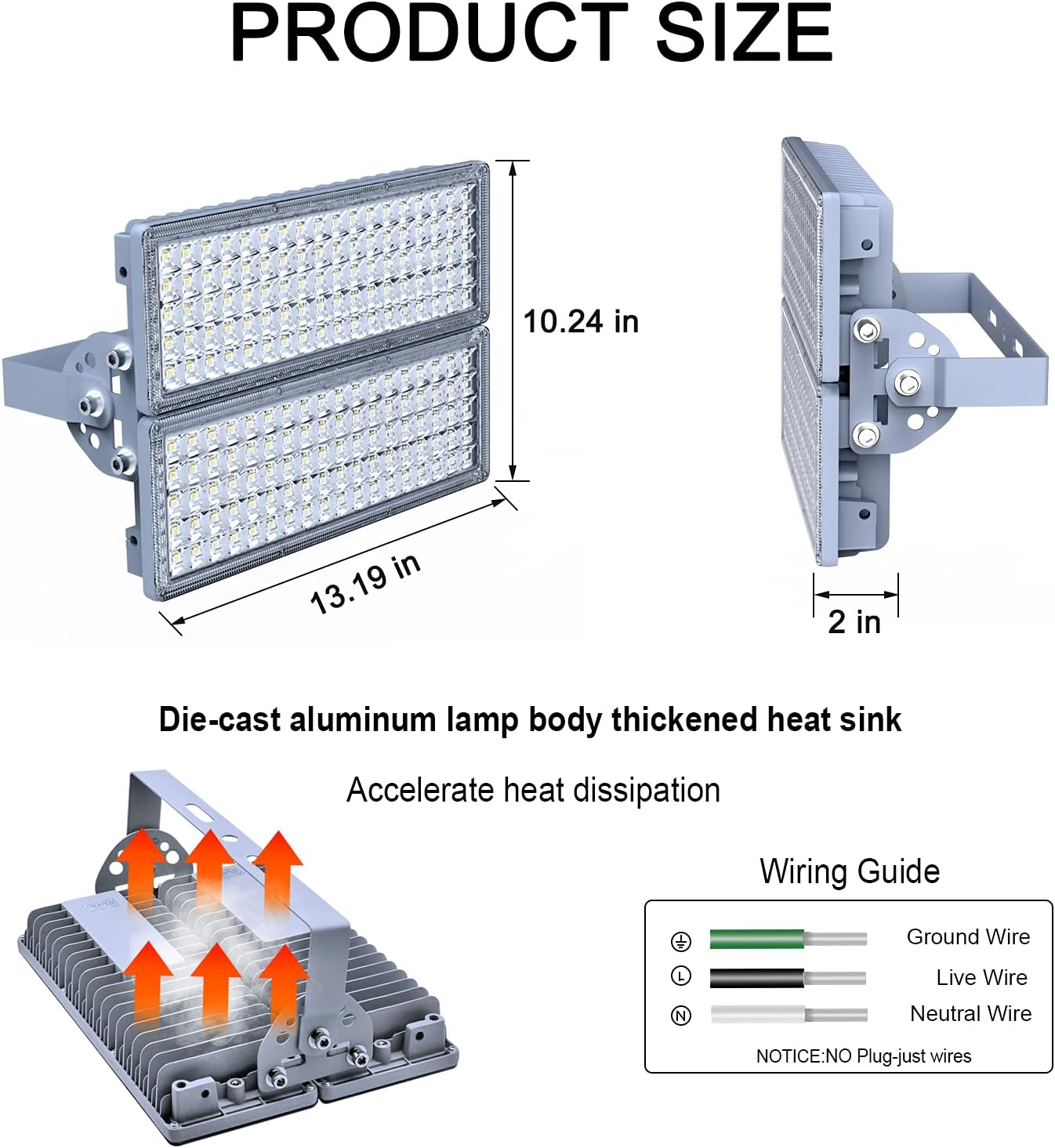 Authentic Crazy Deals GDIDEA 2 Pack 100W LED Flood Light, 200W Stadium Light, LED Outdoor Flood Lighting, 2 Modules Adjustable Lighting Angle, 20000LM 6500K IP67 Waterproof for Backyard, Playground