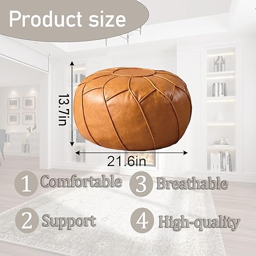 Miniatura 41 de Louis Donné Funda otomana marroquí sin relleno de 21 pulgadas, taburete de cuero sintético hecho a mano, funda redonda de almacenamiento, decoración