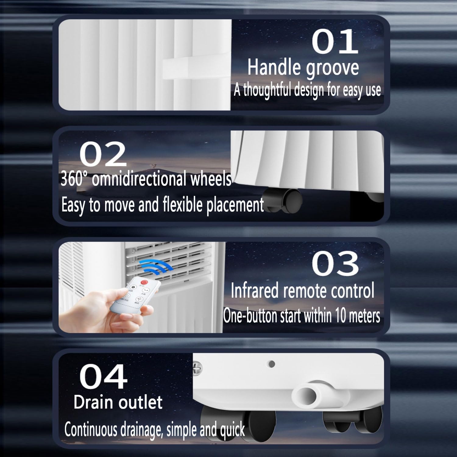 Aire acondicionado portátil, unidad de refrigeración compacta con deshumidificador, ventilador, control remoto para habitación, oficina, coche, enfriador oscilante para uso en interiores y exteriores