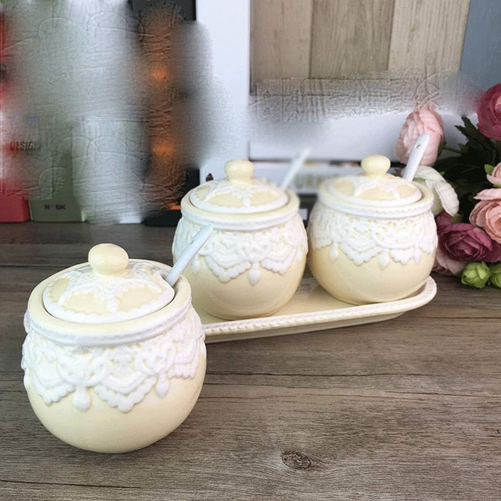 Condiment Bottles - with Seasoning Tank Steel Seasoning Bottle Seasoning Box Glass Salt Pot Kitchen Ceramic (Color : B) (Color : B) (C)