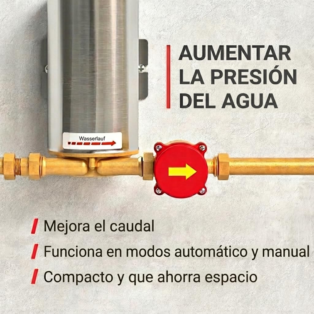 Nordstrand 90W Bomba de Ducha – Bomba Presurizadora de Agua 240V | 1 Bar, 18 L/Min | Acero Inoxidable para Agua Caliente (80°C) & Fría | Automática/Manual | Grifos, Duchas y Riego