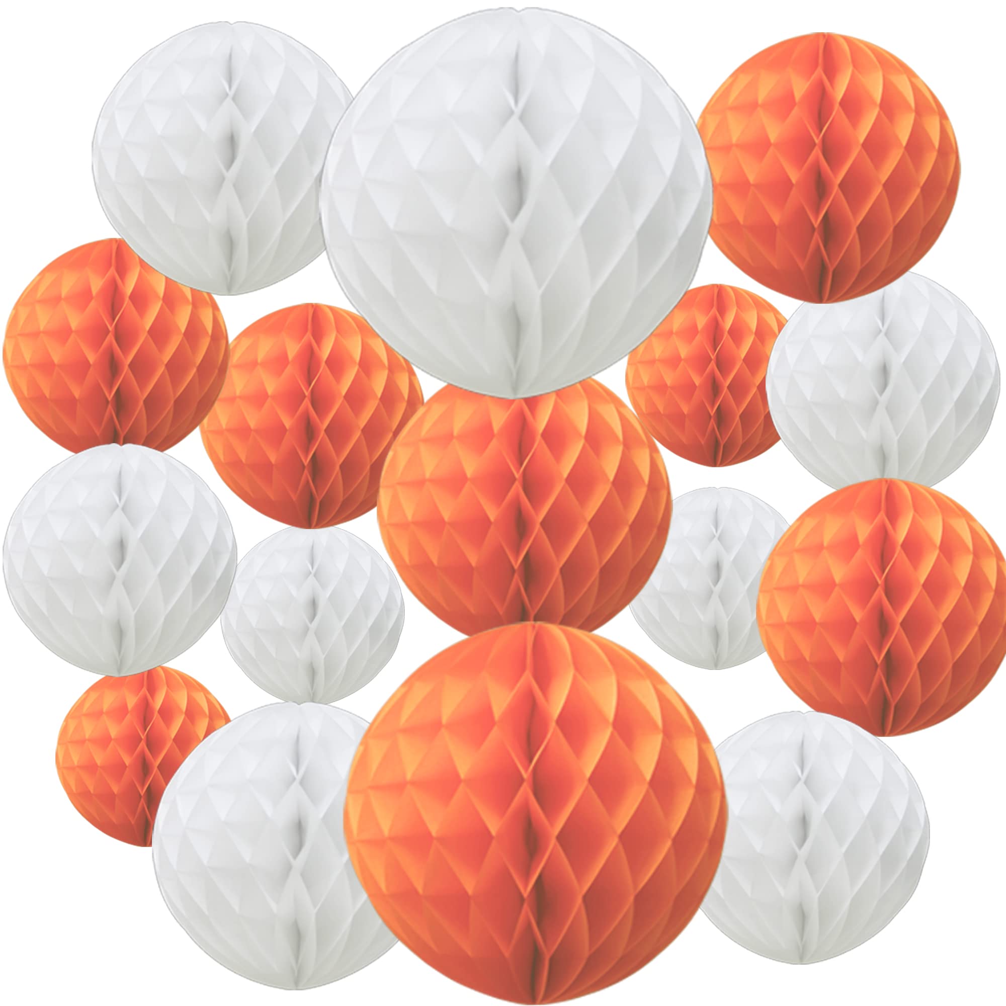 Time to Sparkle 16 Pack Mixed Honeycomb Balls Table Centrepiece Garland Tissue Paper Wedding Party Decoration White&Orange — image 1