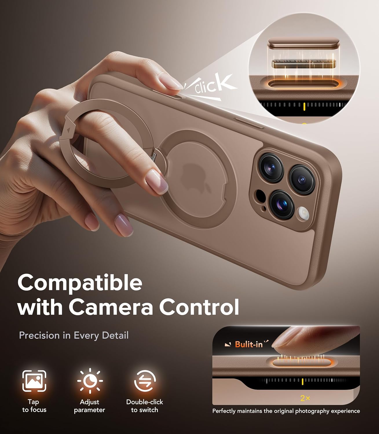 Magnetic Unbreakable Stand for iPhone 16 Pro Max Case, [Anti-Slip] [Military-Grade Protection] [Compatible with MagSafe] Slim Translucent Matte Wireless Charging Phone Cover, Rose Gold - Image 9