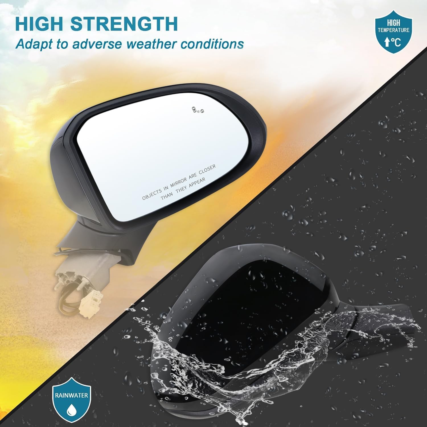 Right Passenger Side Mirror Compatible With 2019 2020 2021 2022 2023 Hyundai Santa Fe With Manual Folding Power Glass Blind Spot Black Replace#87620-S2010(5Pins)
