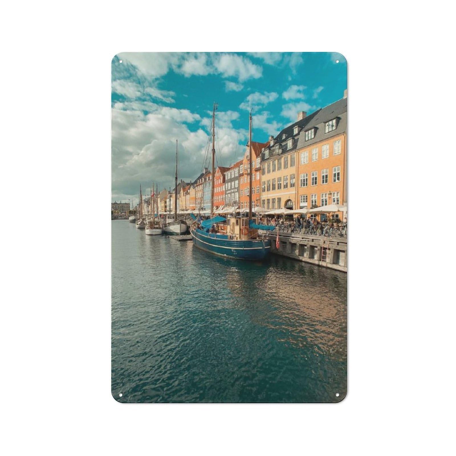 Junmoney Style-19 Shed Metal Sign With Nyhavn Canal, Copenhagen, Denmark Design 30X20cm, Vintage Porch Wall Decor For Patio Bar, Workshop, Shed Or Kitchen