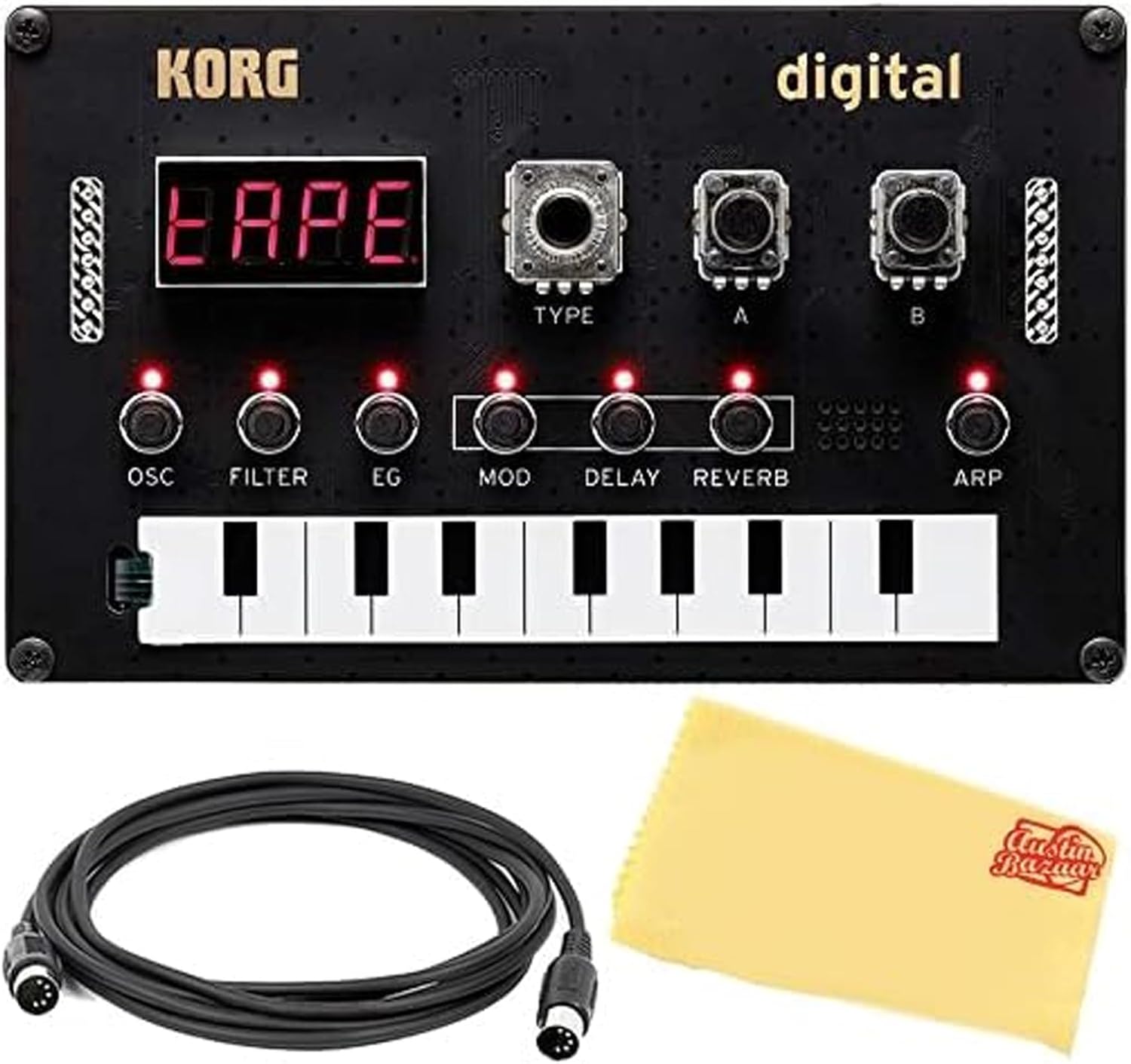Korg Nu:tekt NTS-1 Programmable Synthesizer Kit Bundle with MIDI Cable and Austin Bazaar Polishing Cloth