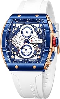 PASOY Men's Chronograph Watch, Big Face, Tonneau Case, Rubber Strap