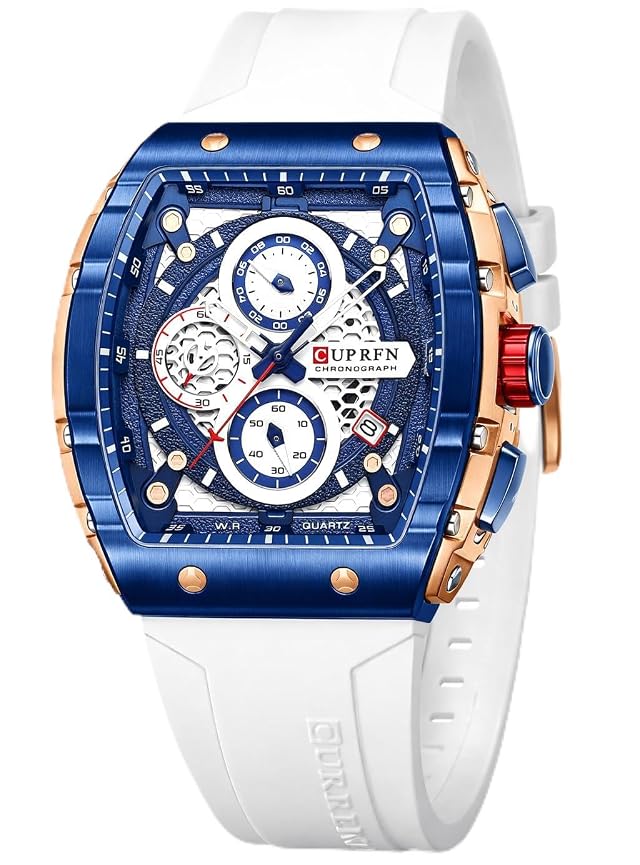 PASOY Luxury Chronograph Watches for Mens Rubber Strap Black Waterproof Date Analog Quartz Watch