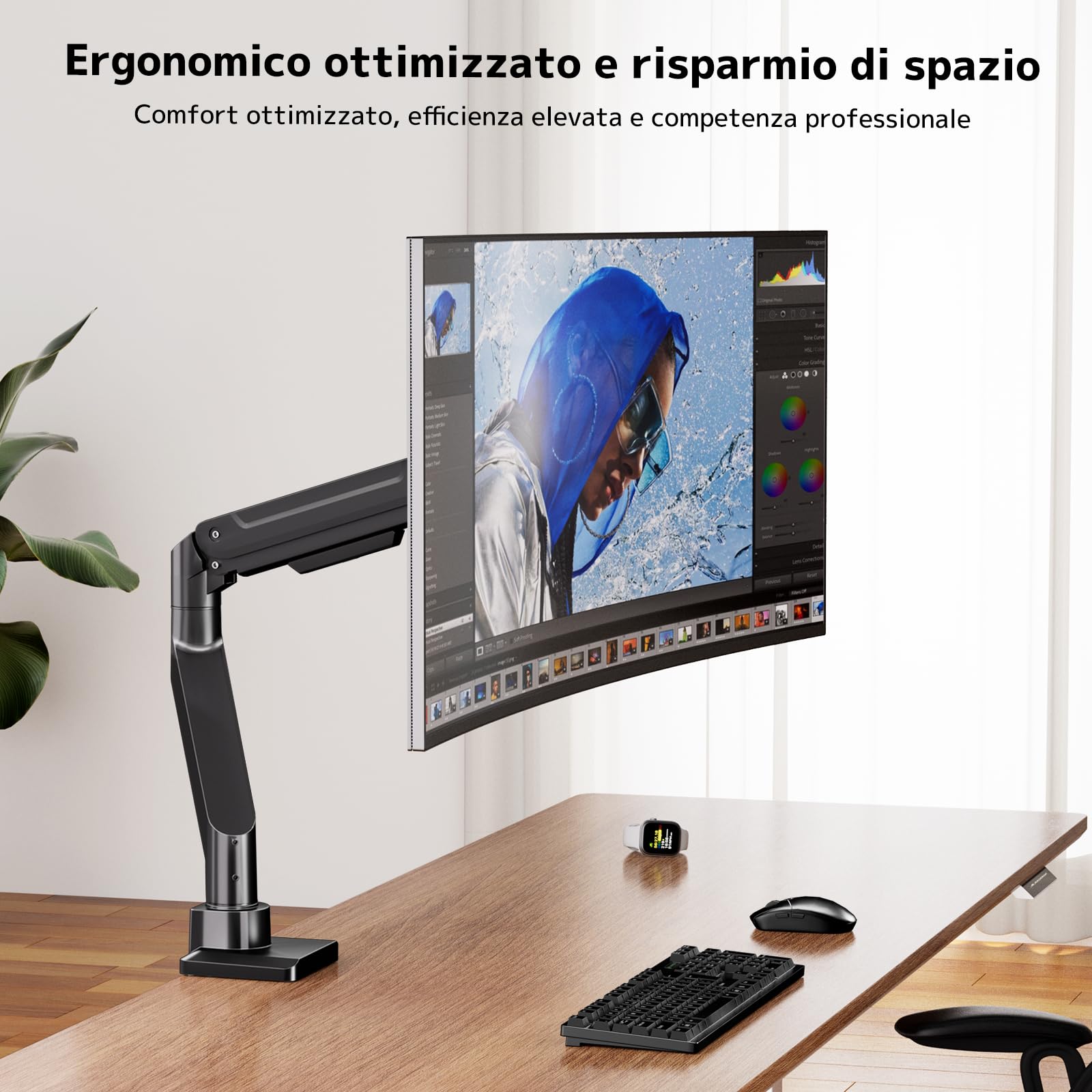 Supporto Monitor 1-Monitor da 17-49 Pollici – Braccio Monitor Ultrawide, Inclinabile, Regolabile in Altezza, Girevole, Portata Max 20KG, VESA 75/100mm, Nero