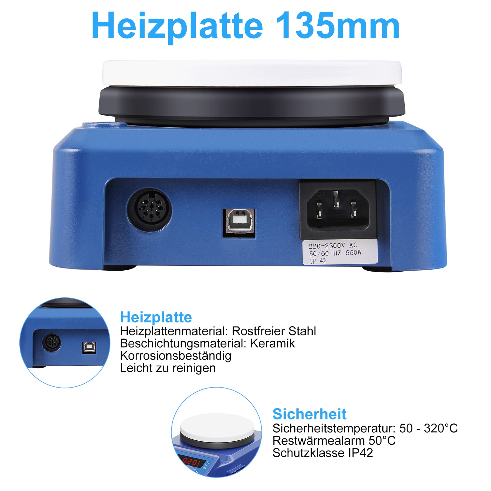 Magnetrührer mit Heizplatte 100-1500UpM 280°C 5L 135mm mit PT1000-Sensor LED-Display Digital Magnetic Stirrer Hot Plate Labor Rührer Magnetmischer