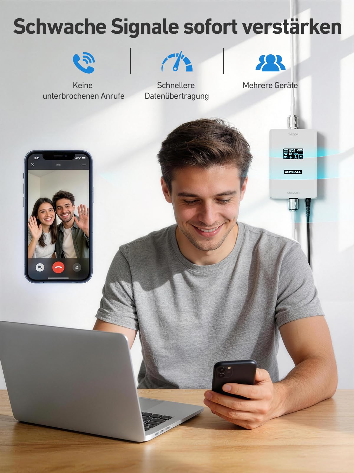 Mobilfunk Signalverstärker für Band 3 und 7, Empfangsverstärker Handy für Haus und Büro, 4G LTE 3G GSM Repeater mit Touch-LCD, Handynetz Verstärker für Alle Deutschen Netzbetreibers
