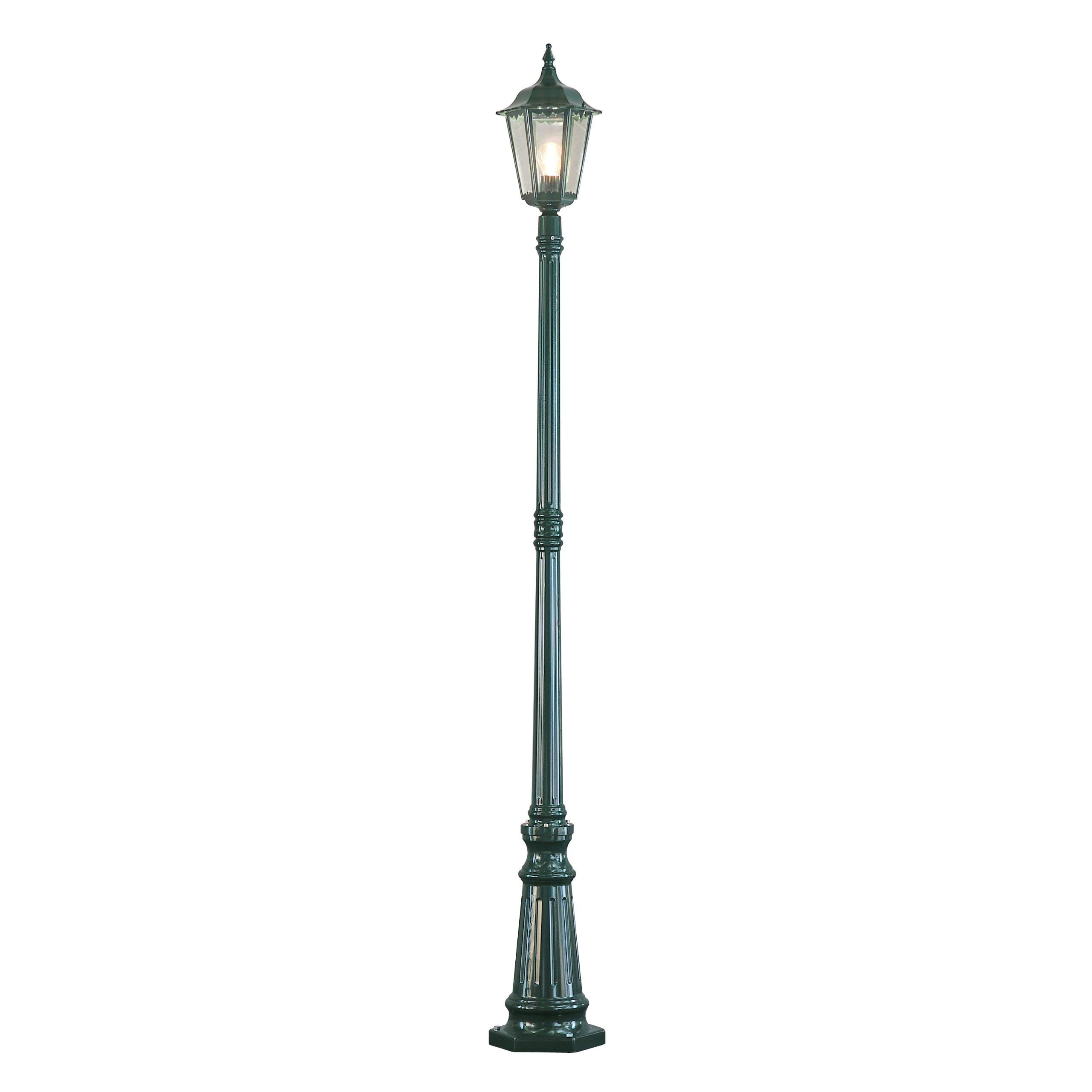 Konstsmide Firenze Post Single Column Outdoor Light / 2.1m High / 1 x 100 W E27 Max Lamp Post / Clear Glass / Aluminium / IP43 / Outside Light Green
