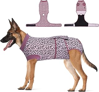 Jiupety Dog Recovery Suit Adjustable, Dogs Bodysuit for Abdominal Wound After Surgery, Substitute E-Collar, 2XL Size, Anti-Licking Surgical Dog Onesies, Pink Leopard