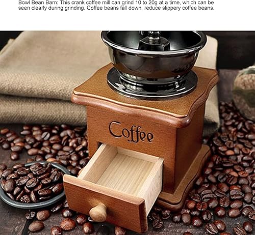 Miniatura 4 de Topyond Molinillo de café manual portátil con manivela con movimiento de cerámica para el hogar, molinillo de mano de madera retro italiano para