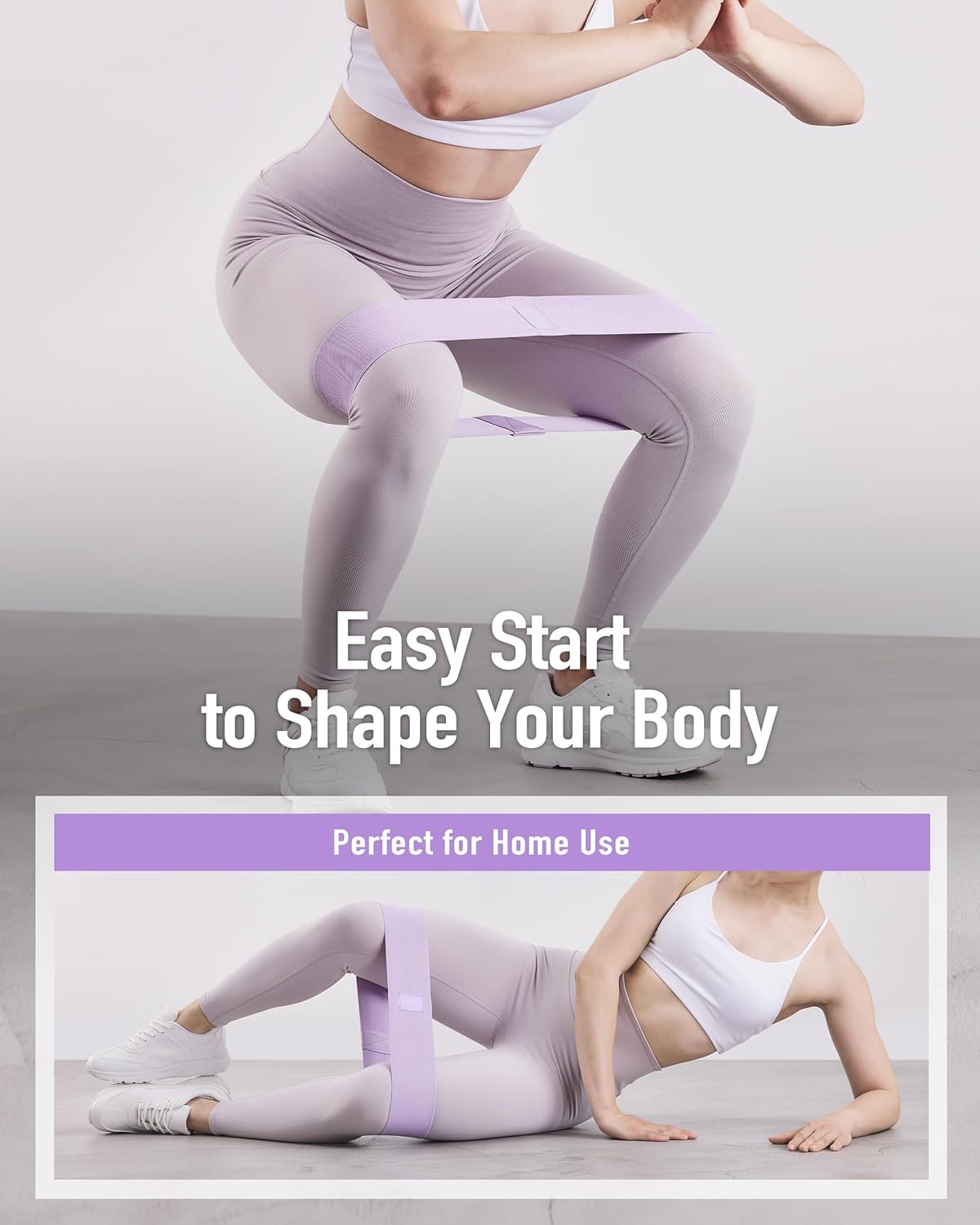 BYZOOM FITNESS Adjustable Dumbbell Set of 2 25lb White & Booty Band Set Light Purple