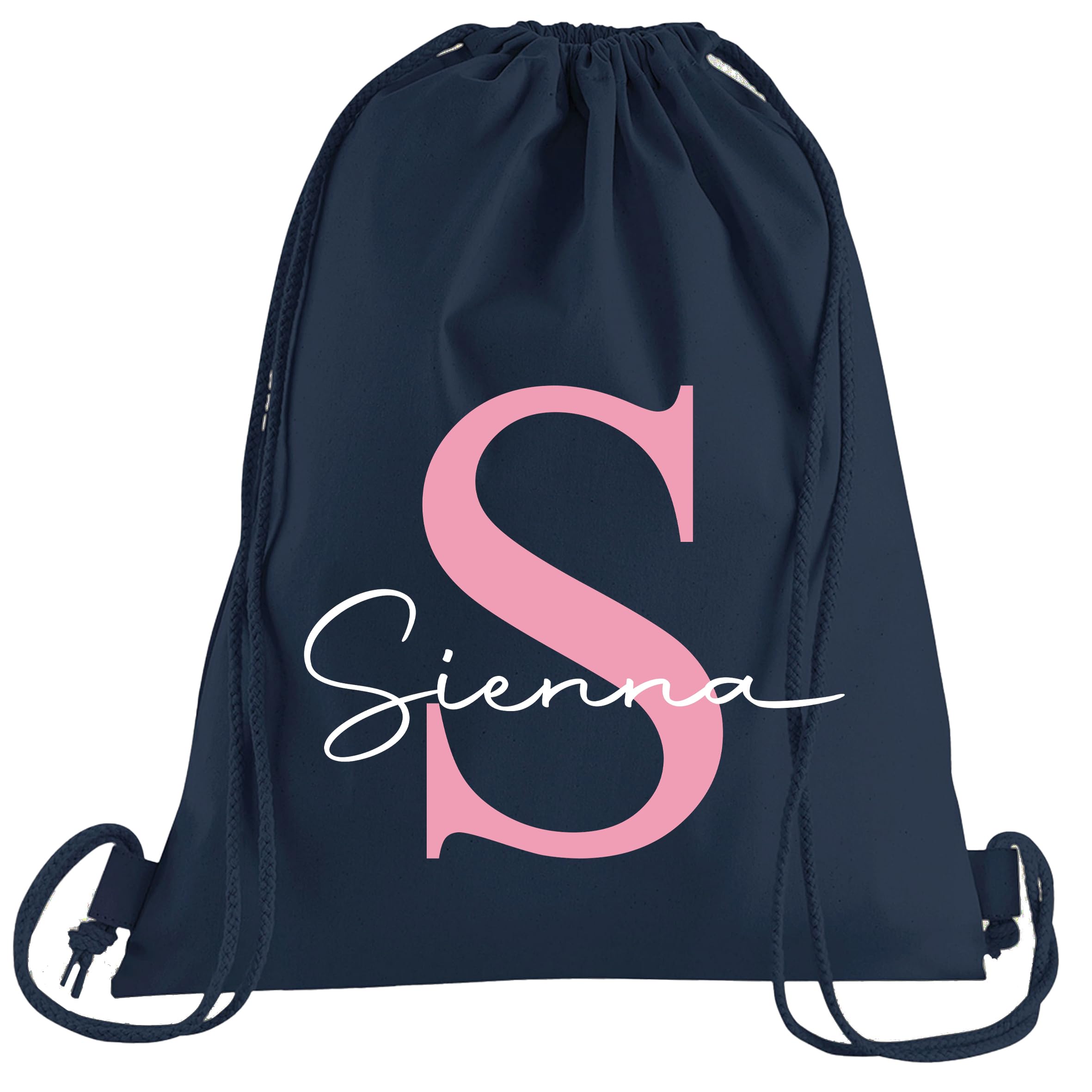 JJLC Personalised PE School Bag Drawstring Sports Bag Initial & Name (Navy Blue)