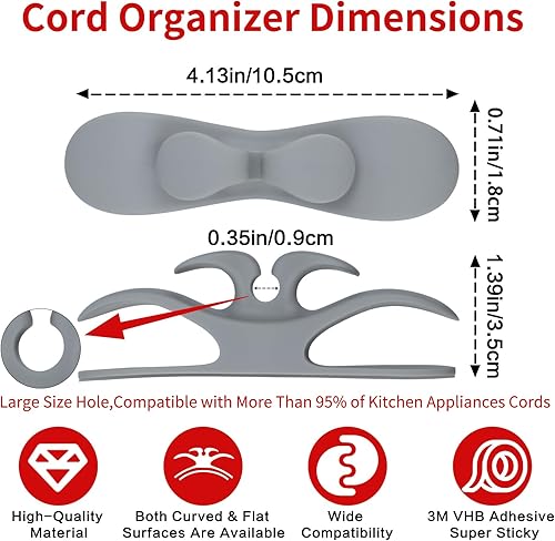 Miniatura 9 de Organizador de cables para electrodomésticos, 2 piezas de envoltura de cables de diseño mejorado para electrodomésticos de cocina con adhesivo súper