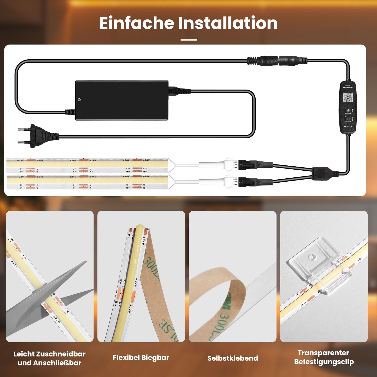 20M(2*10m) COB LED Streifen, 3000K-6500K Dimmbare Warmweiß bis Kaltweiß Ultrahelle COB Strip, Unterbauleuchte küche led mit Fernbedienung & Smart BT App Steuerung LED Band für Schlafzimmer, Wohnzimmer