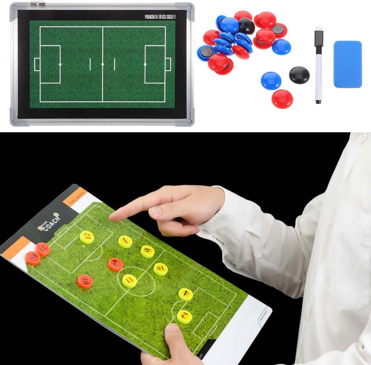 Magnetic Aluminum Alloy Soccer Coaching Board with Dry Erase Marker for Coaches, Sports Ball Strategy Planning, Soccer Match Lineup and Training Equipment