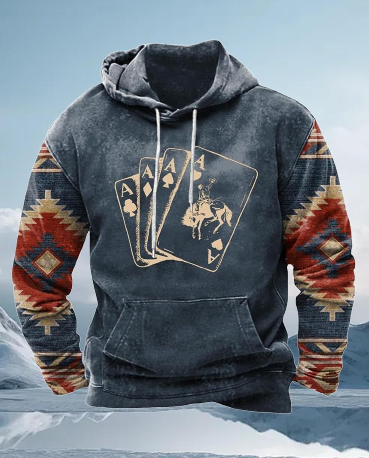 Western Hoodie for Men Aztec Cowboy Printed Drawstring Pullover Hooded Sweatshirt Mens Comfy Fleece Sweatshirt - Image 6
