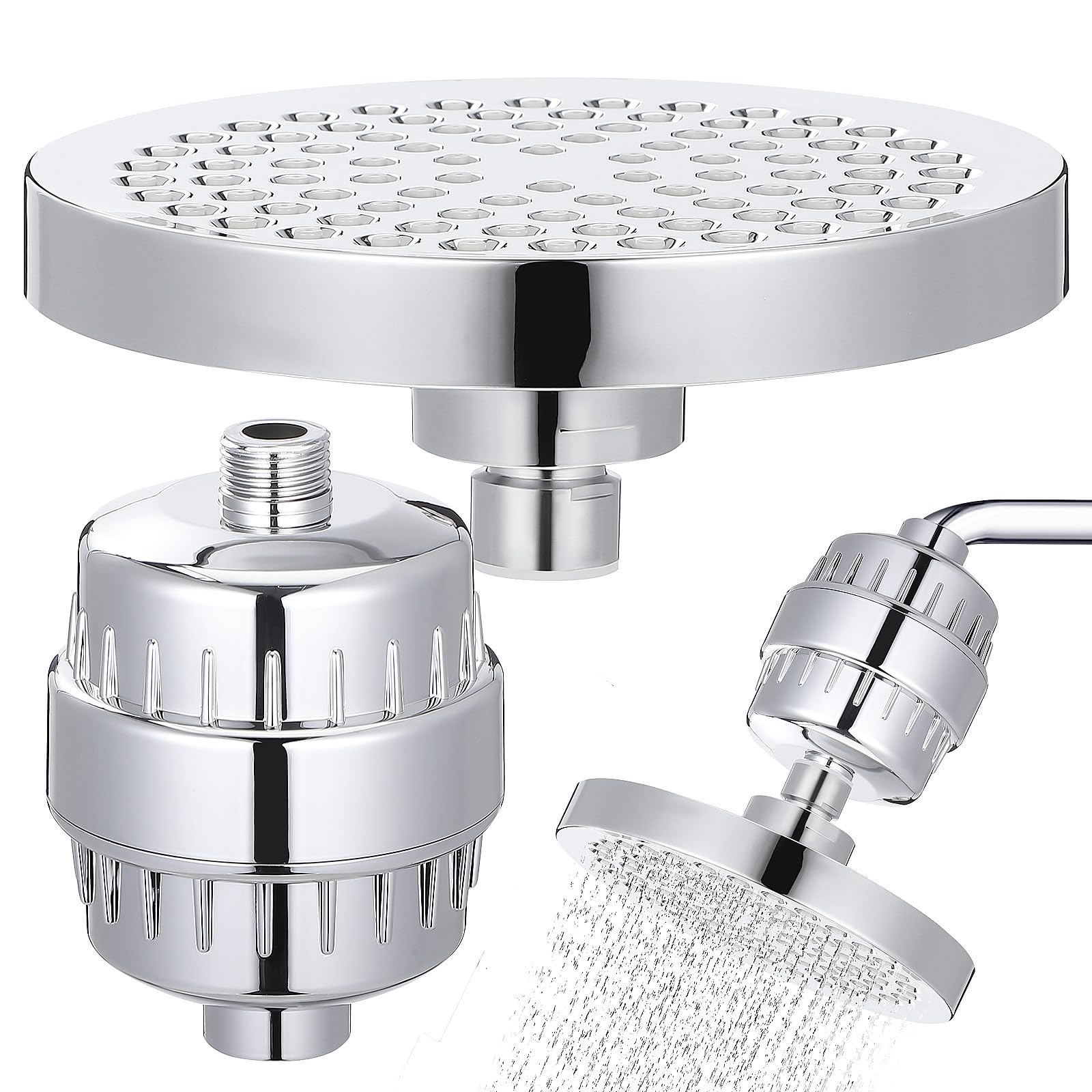 SEWACC Filtro de Ducha Cabezal Giratorio y Suavizador de Agua Dura, Sistema de Filtración Múltiple para Purificar el Agua en Ducha y Baño