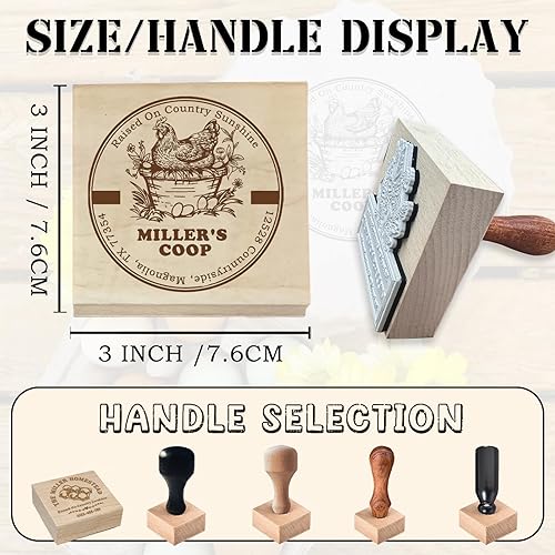 Miniatura 9 de UBJVA Sellos de cartón de huevos personalizados personalizados para huevos frescos de granja, sello de goma de madera para gallinero de granja