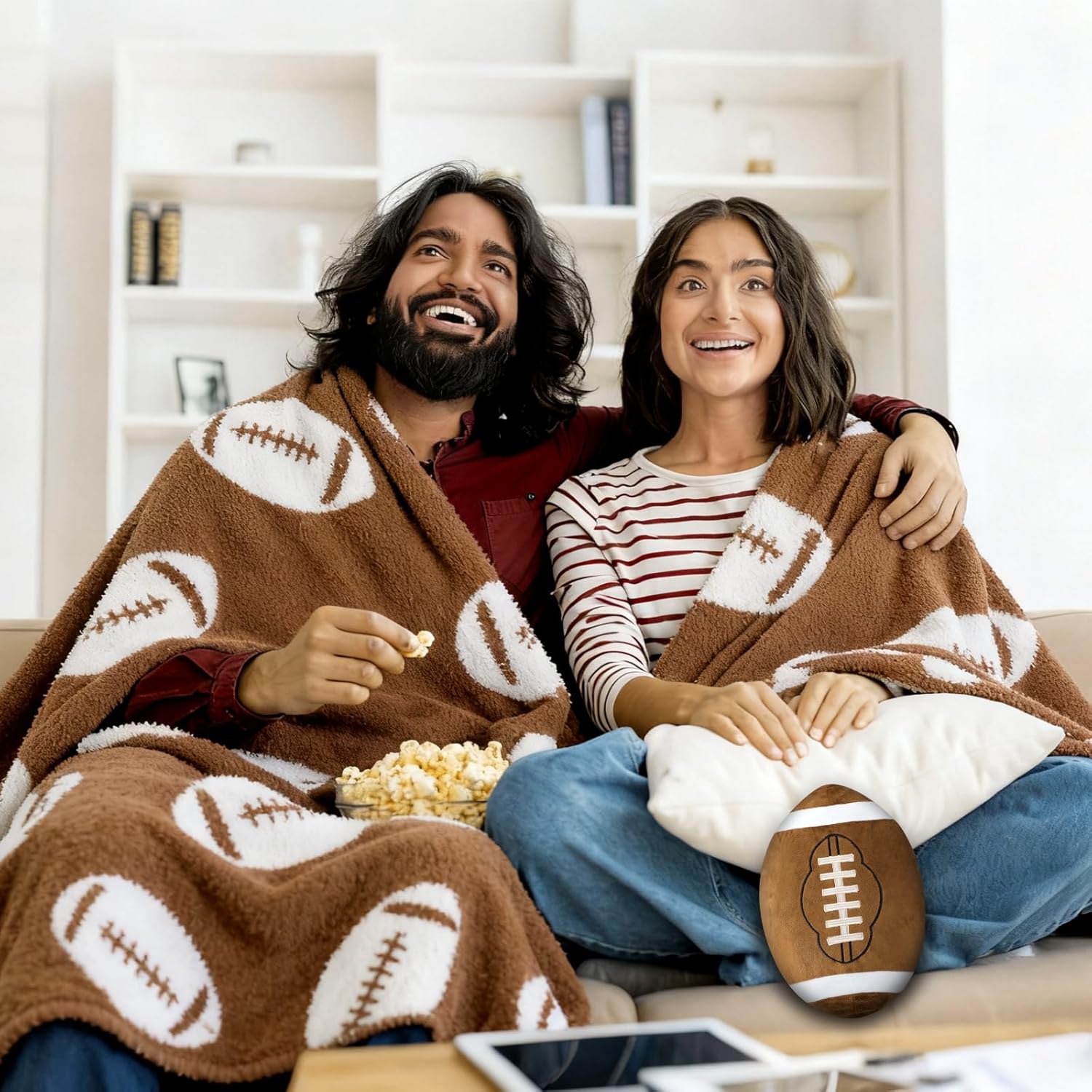 Novabright Football Pattern Blanket and Pillow Set Includes 50 x 60 Inch Soft Sports Blanket and Football Shaped Pillow Cushion for Boys Teen Gifts, Bedroom Home Sofa Decor - Image 7