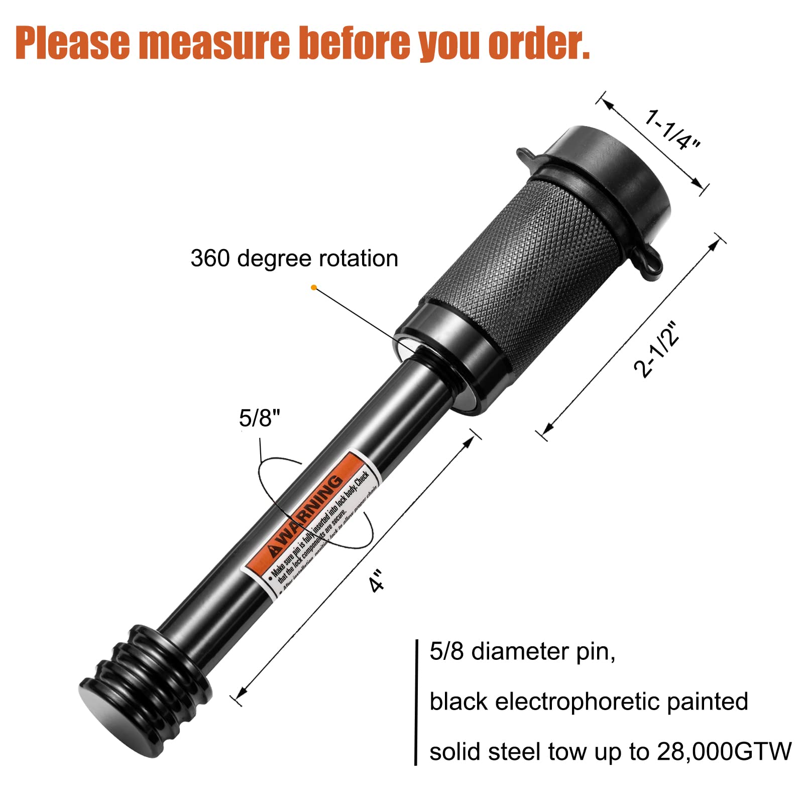 CZC AUTO Heavy Duty Trailer Hitch Receiver Lock Pin, 5/8 Inch Dia, 4 Inch Super Extra Long Black