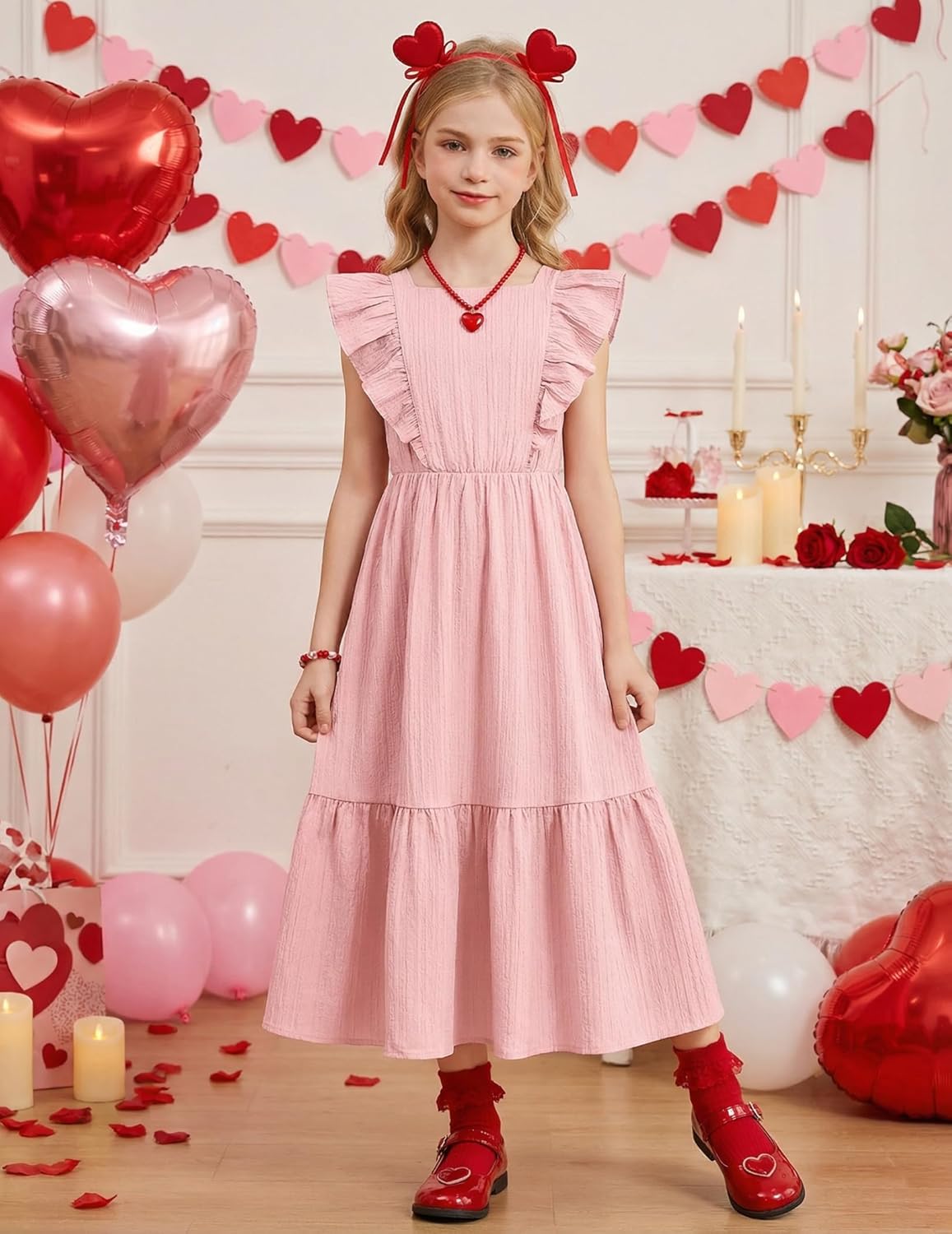 Arshiner Girls Summer Tie Back Dress Tween Boho Casual Square Neck Flutter Sleeve Maxi Dresses with Pockets - Image 2