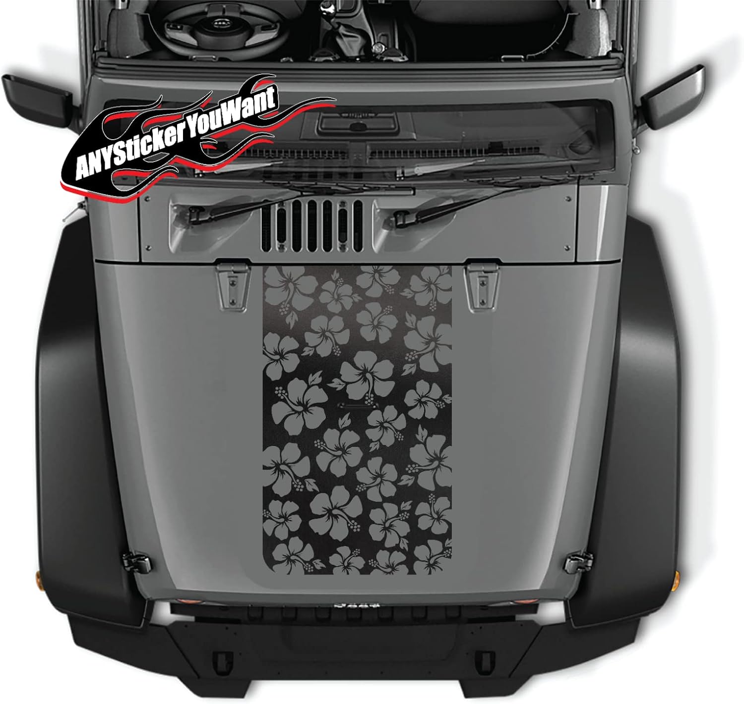 ANYStickerYouWant - Hawaiian Hibiscus Flower Vinyl Decal Hood Sticker Compatible with and Fits Jeep Wrangler JK LJ TJ (Any Color You Want) Hawaiian Hibiscus Flower Hood Sticker