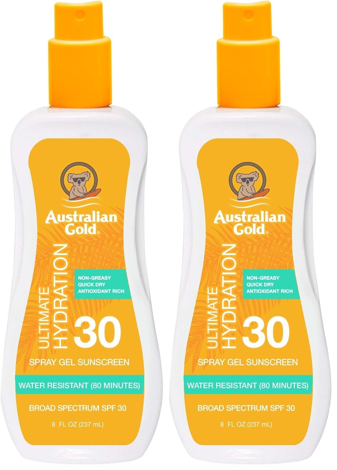 Australian Gold Spray Gel Sunscreen Moisturize Hydrate Skin Broad Spectrum Water Resistant NonGreasyc Oxybenzone Free Cruelty Free SPF