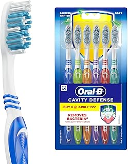 Cavity Defense Soft Manual Toothbrush For Adults, Soft Bristles, Removes Bacteria for Cavity Protection, Multicolour, Oral B Dentist Recommended Brand (Super Saver Family Pack of 6)