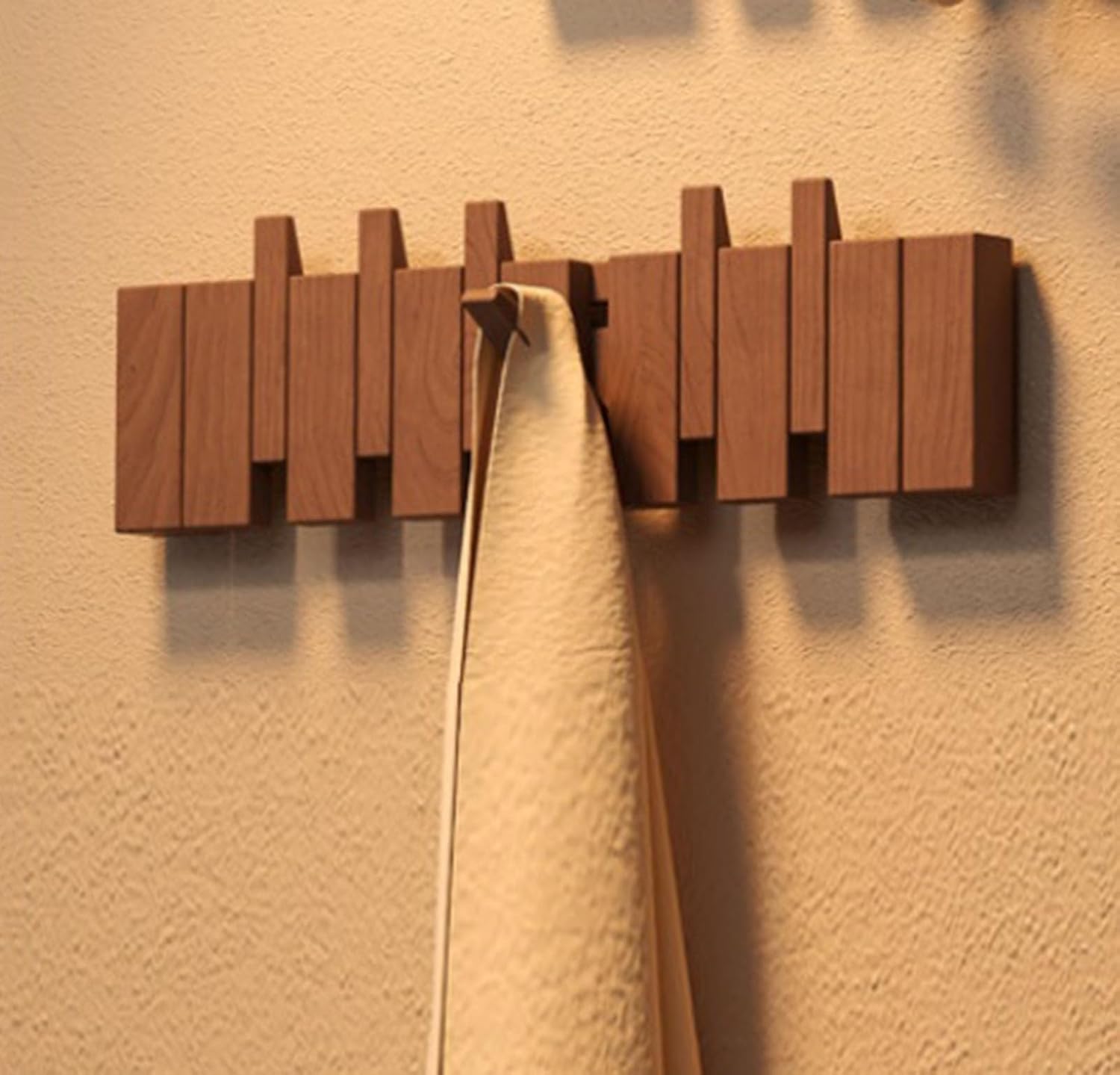 Wooden Wall Hooks Coat Rack, Piano Key Design Wall Mounted Hanger, Magnetic Retractable Organizer Multiple for Entryway Bedroom Bathroom Towel Hat Bag Key(6hooks)