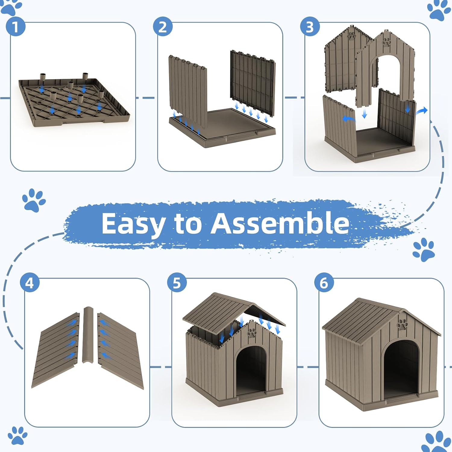VIXZEN Dog House Outdoor, 26 Inch Resin Dog House Indoor Small Dog - Waterproof & UV-Resistant, Hidden Vents & Stable Structure, Easy Assembly, Versatile Storage, All-Weather Doghouse Outdoor (Grey)