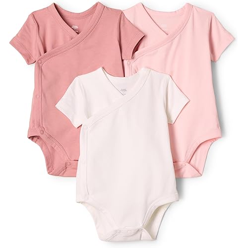 Amazon Essentials x Sofia Grainge Unisex Babies' Side Snap Short Sleeve Bodysuit, Pack of 3