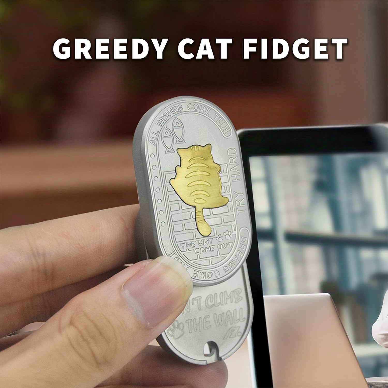 SKEDC Cat Fidget Slider, Stainless Steel EDC Fidget Toy for Adults,Sensory Executive Desk Toy to Keep Focus, Stress & Anxiety Relief Gadget for Men