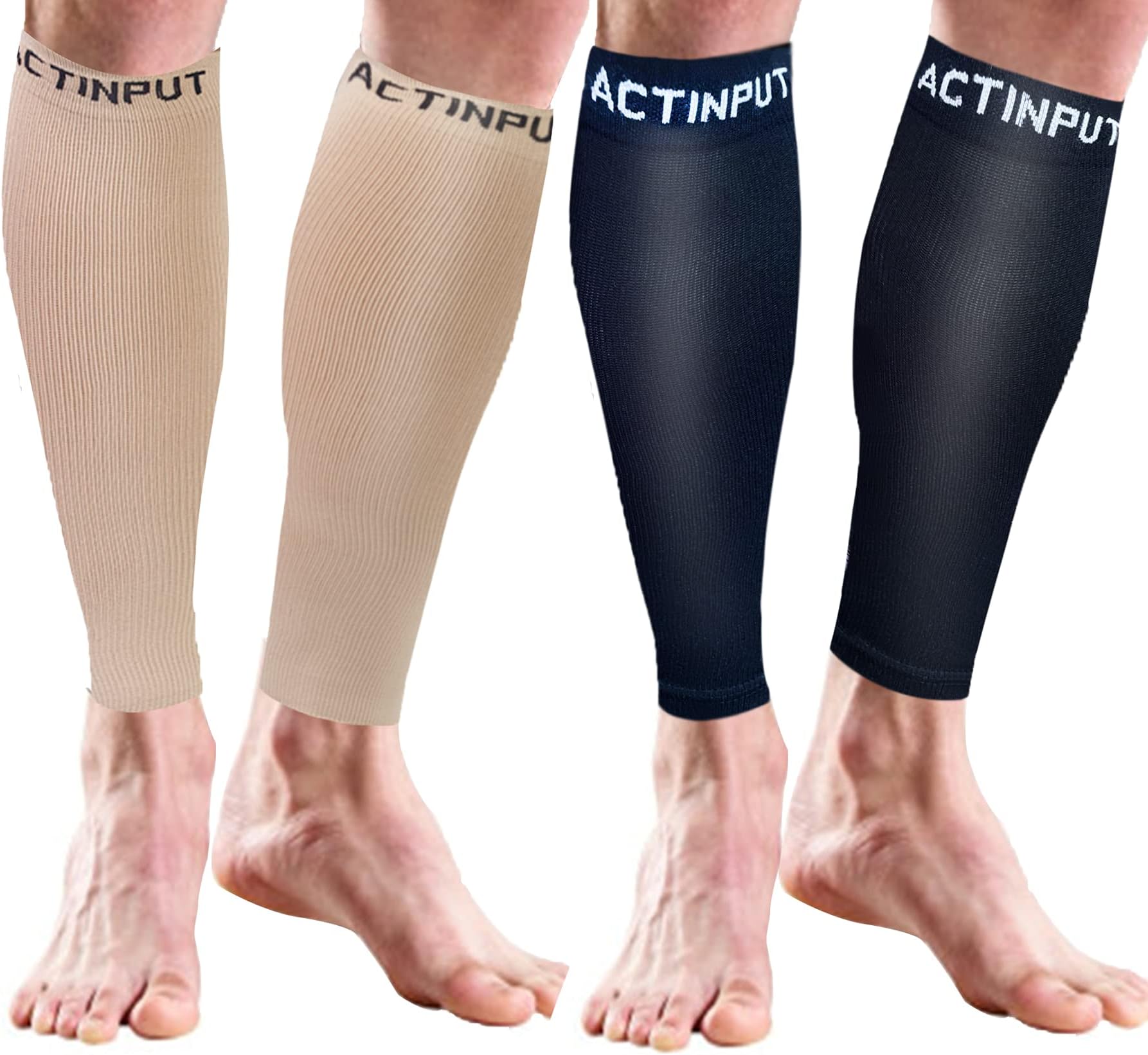 Calf Compression Sleeves for Women & Men Leg Compression Socks for Shin Splint & Calf Pain Relief-Great for Running, Maternity, Travel, Nurses(Black+Nude, Medium)