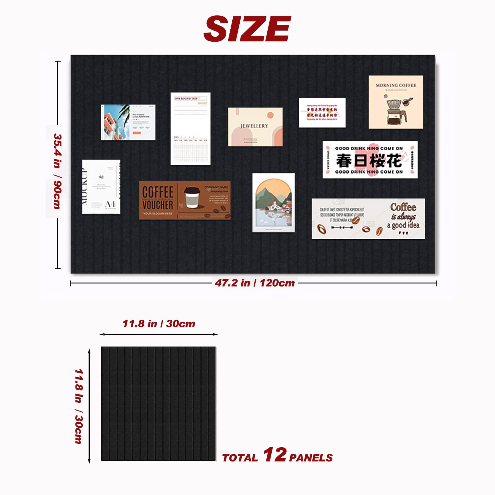 Large Felt Wall Tiles Cork Boards for Office 90x120CM Felt Bulletin Board Photos Boards Pin Board for Walls Home Decor Photos Memos Noise Reduction Boards(Black - Image 2